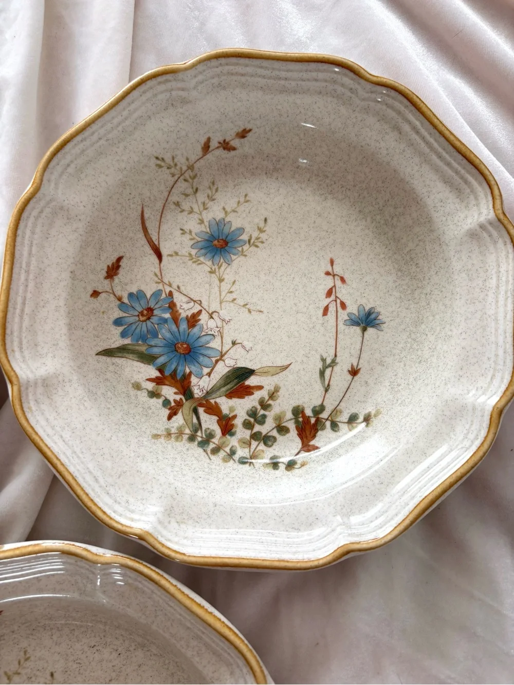 Vintage 70s Mikasa blue daisies bowls set of 3 dinner dining ware home decor